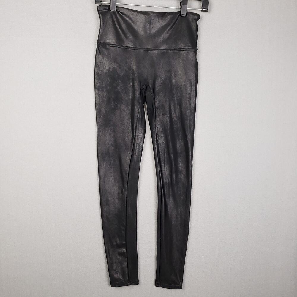 Spanx Size‎ M High Rise Faux Leather Leggings Black Metallic Indie Sleaze Grunge
